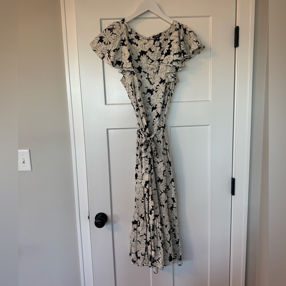 Chaps Black and White Floral Maxi Sundress